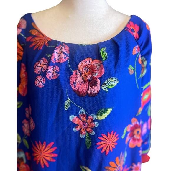Chris McLaughlin Blue Floral Print 3/4 Sleeve Shift Dress Size 16 NWT - Picture 4 of 6